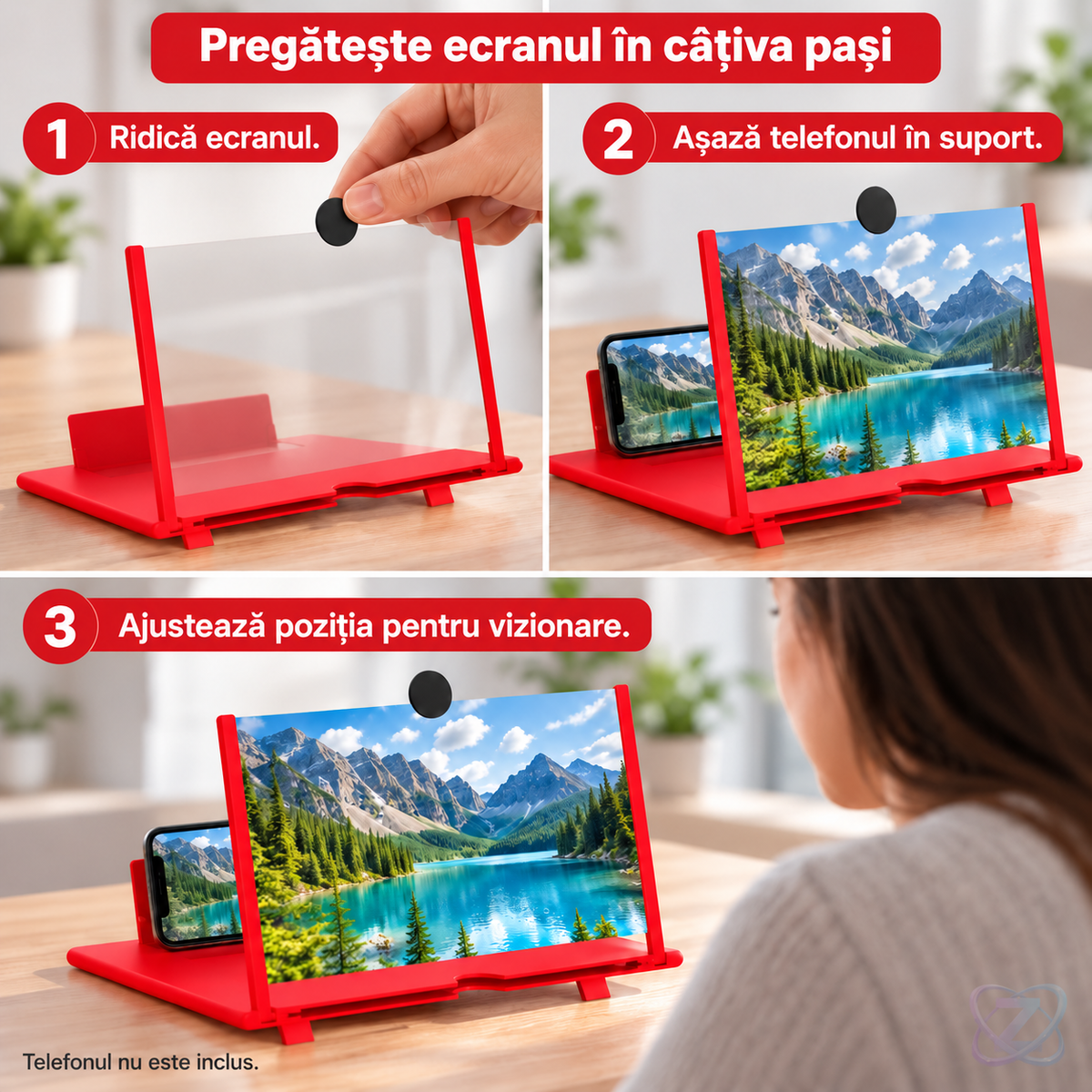 Ecran Lupă cu Efect 3D pentru Telefoane Mobile, fără Alimentare – instrucțiuni în limba română