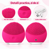 Dispozitiv de Curățare Facială Sonic din Silicon, Fucsia, cu 3 Zone și Vibrații Reglabile