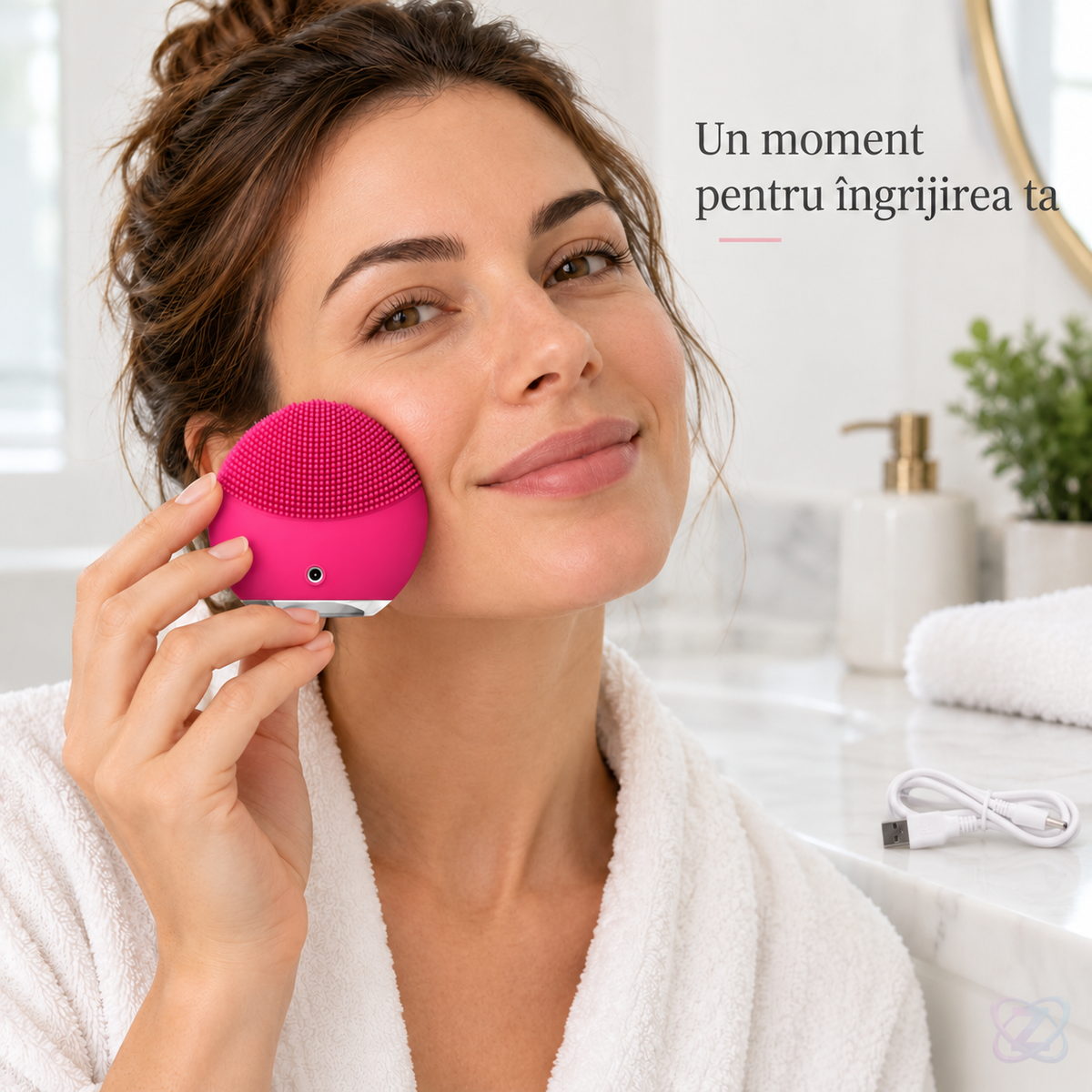 Dispozitiv de Curățare Facială Sonic din Silicon, Fucsia, cu 3 Zone și Vibrații Reglabile – lifestyle