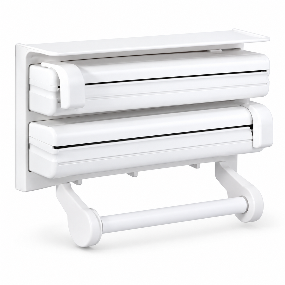 Dispenser Triplu de Bucătărie pentru Hârtie, Folie de Aluminiu și Folie Stretch