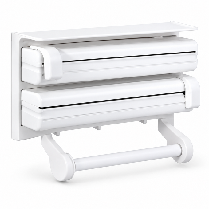 Dispenser Triplu de Bucătărie pentru Hârtie, Folie de Aluminiu și Folie Stretch