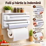 Dispenser Triplu de Bucătărie pentru Hârtie, Folie de Aluminiu și Folie Stretch