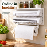 Dispenser Triplu de Bucătărie pentru Hârtie, Folie de Aluminiu și Folie Stretch