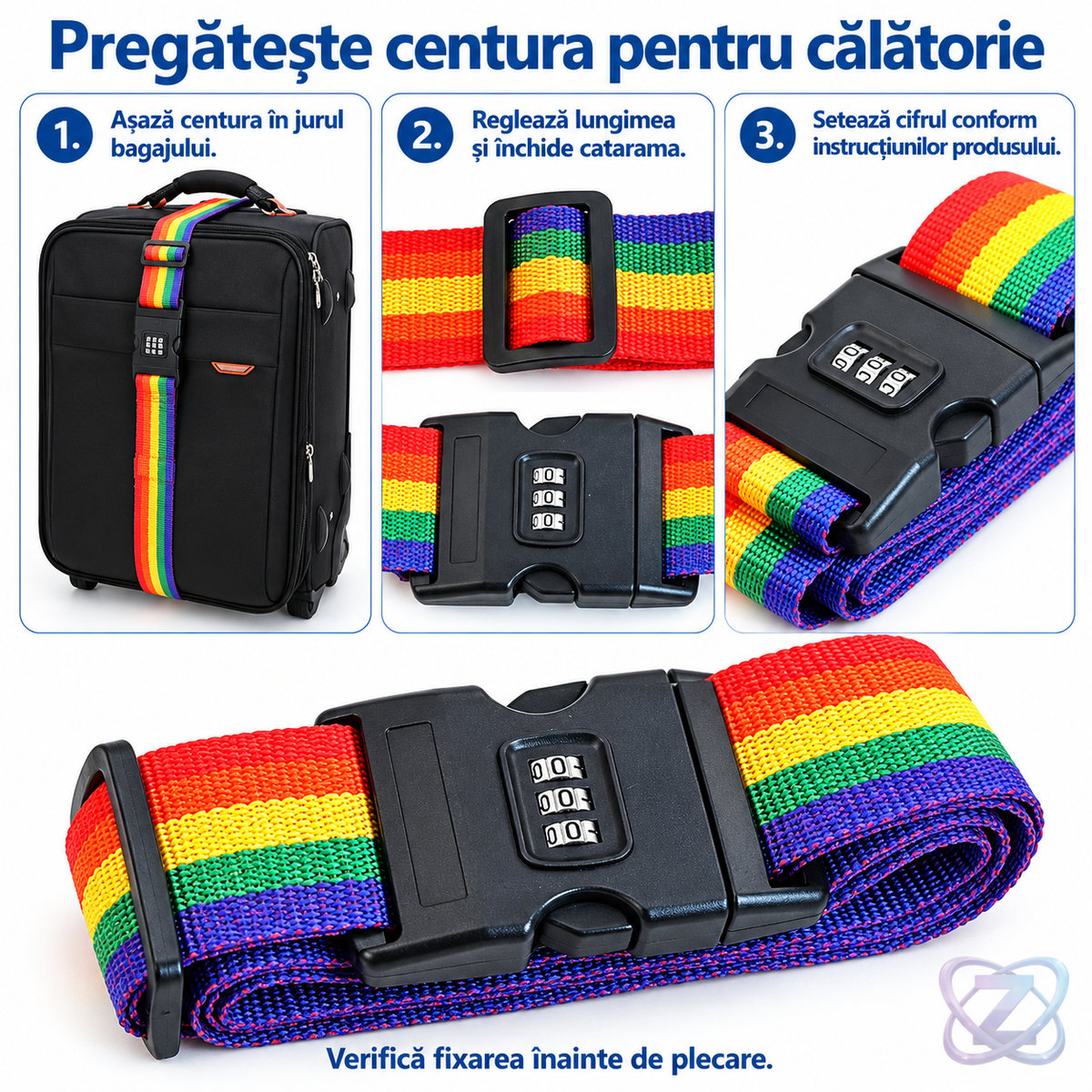 Centură de Siguranță pentru Bagaje cu Cifru, Reglabilă 85-170 cm – instrucțiuni în limba română
