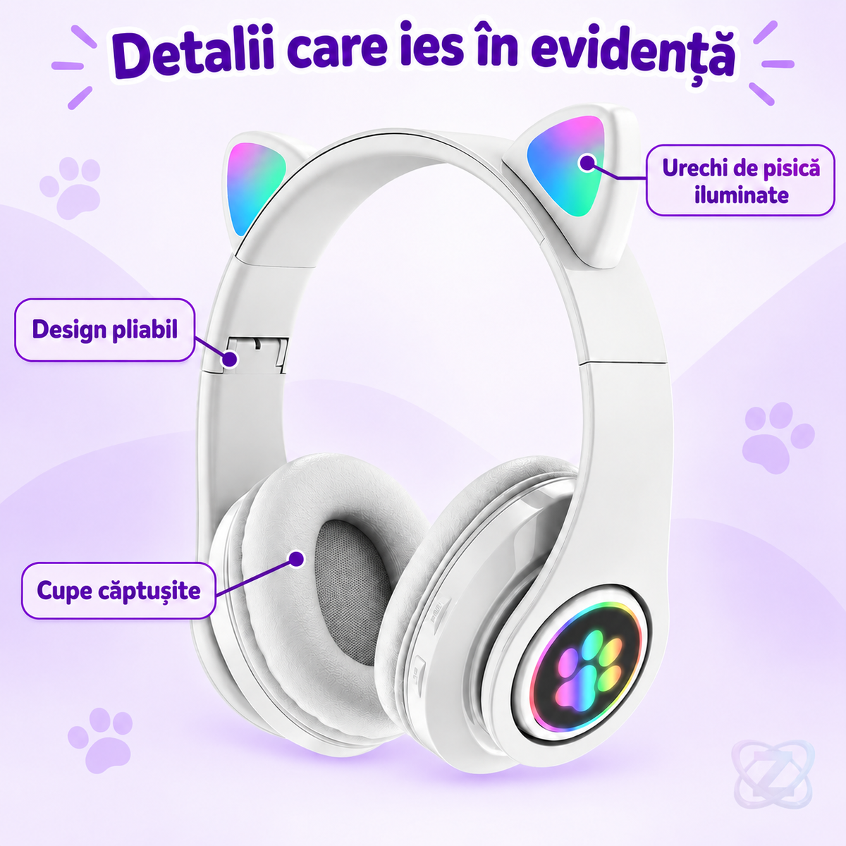 Căști Wireless Pliabile cu Urechi de Pisică Iluminate LED, Bluetooth 5.0, Bass Stereo – features