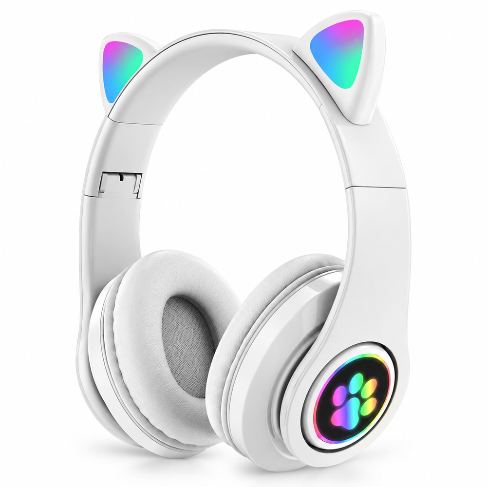 Căști Wireless Pliabile cu Urechi de Pisică Iluminate LED, Bluetooth 5.0, Bass Stereo