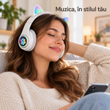 Căști Wireless Pliabile cu Urechi de Pisică Iluminate LED, Bluetooth 5.0, Bass Stereo