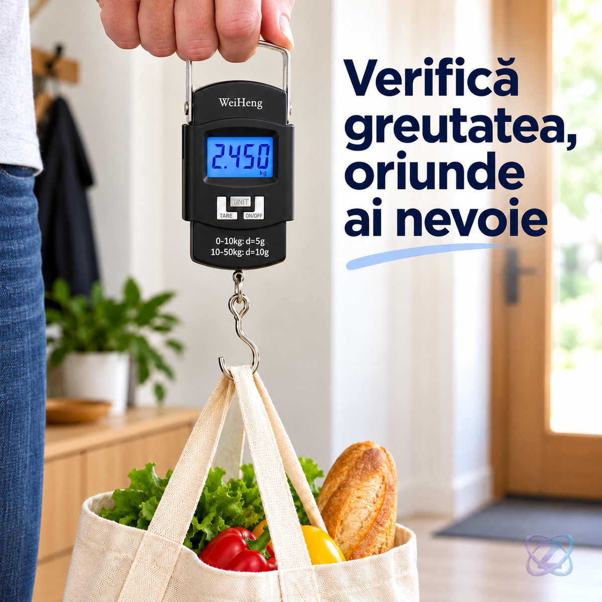Cântar de Mână Portabil cu Ecran LCD, Greutate Maximă 50 kg – în utilizare