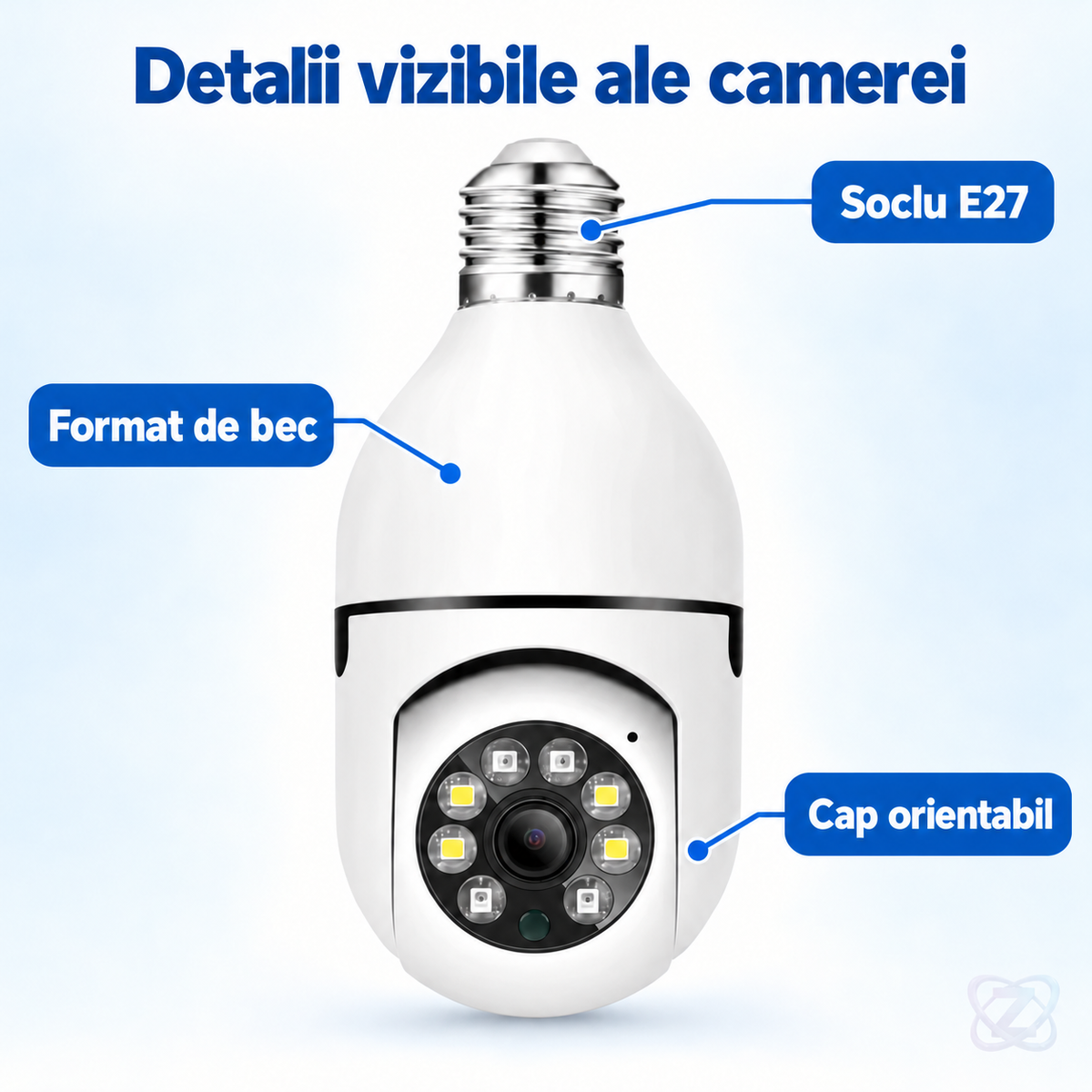 Cameră de Supraveghere tip Bec, Wi-Fi, 1080p, Rotativă 355°, cu Soclu E27 – features