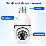 Cameră de Supraveghere tip Bec, Wi-Fi, 1080p, Rotativă 355°, cu Soclu E27