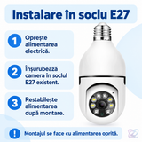 Cameră de Supraveghere tip Bec, Wi-Fi, 1080p, Rotativă 355°, cu Soclu E27