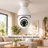 Cameră de Supraveghere tip Bec, Wi-Fi, 1080p, Rotativă 355°, cu Soclu E27