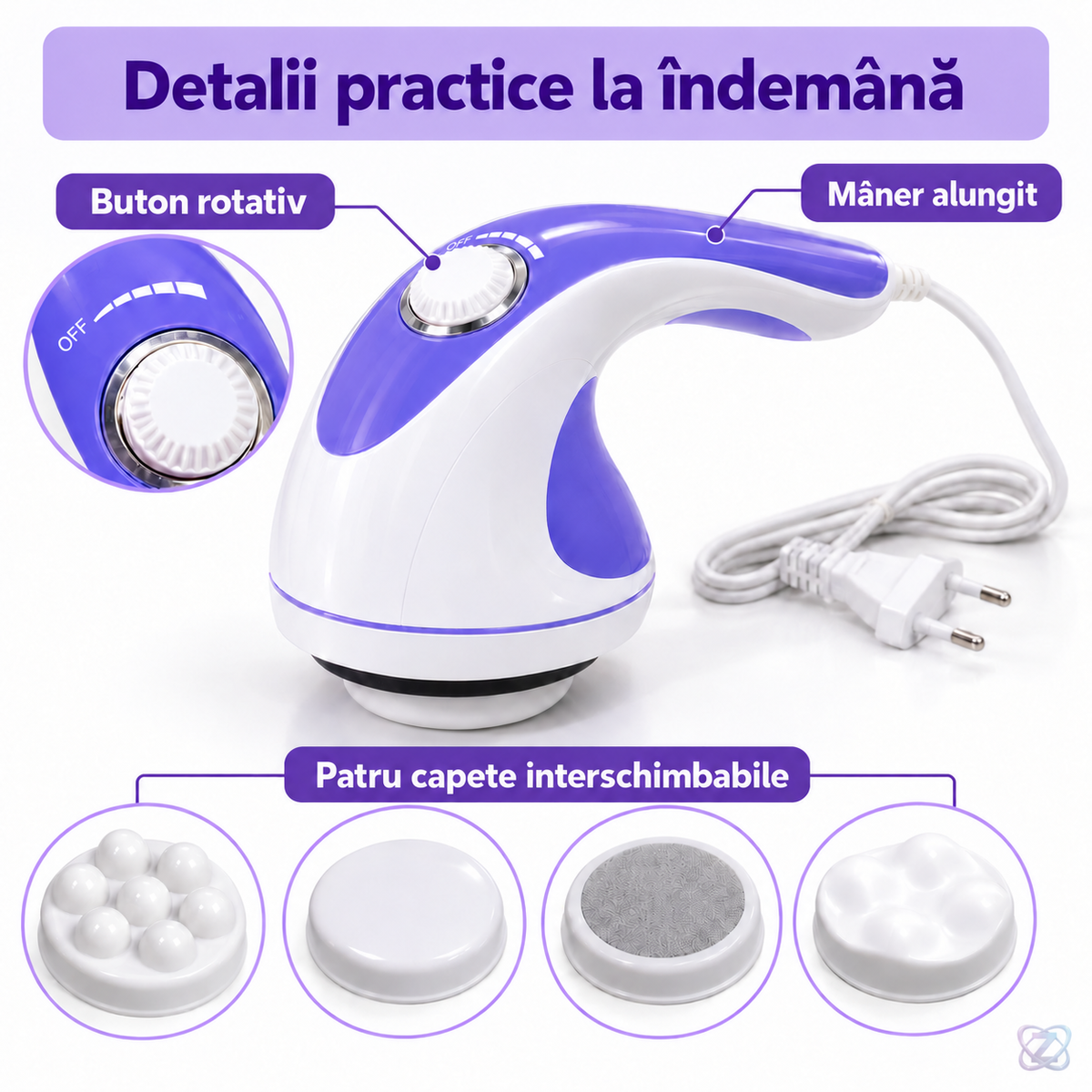 Aparat de Masaj Anticelulitic Relax Spin and Tone, cu 4 Capete Interschimbabile – features