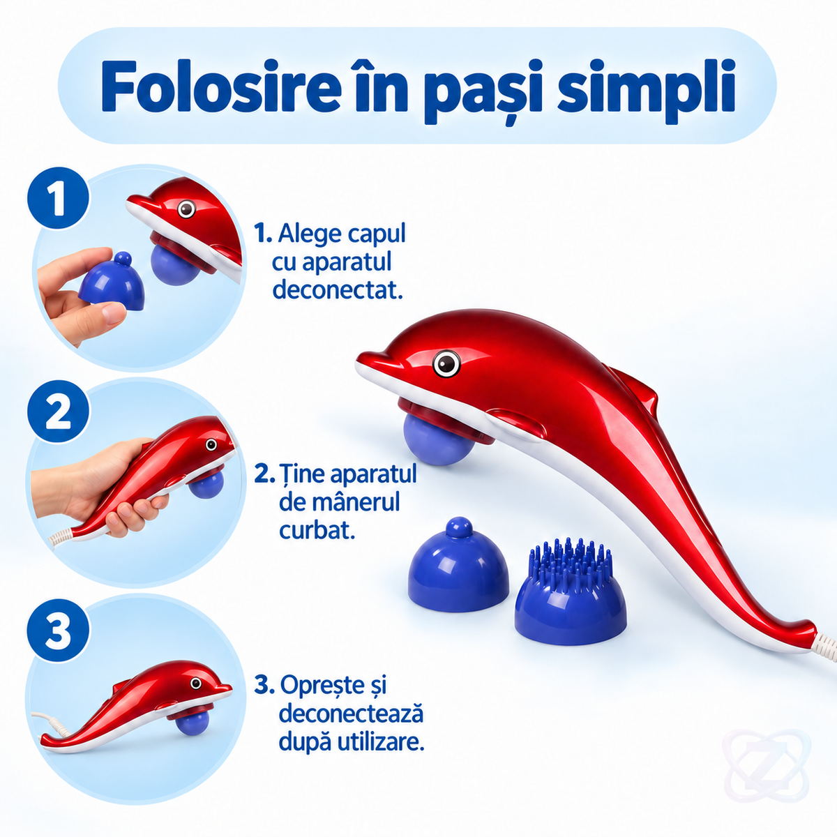 Aparat de Masaj în Formă de Delfin, cu Lampă cu Infraroșu și 3 Capete de Masaj – instructions
