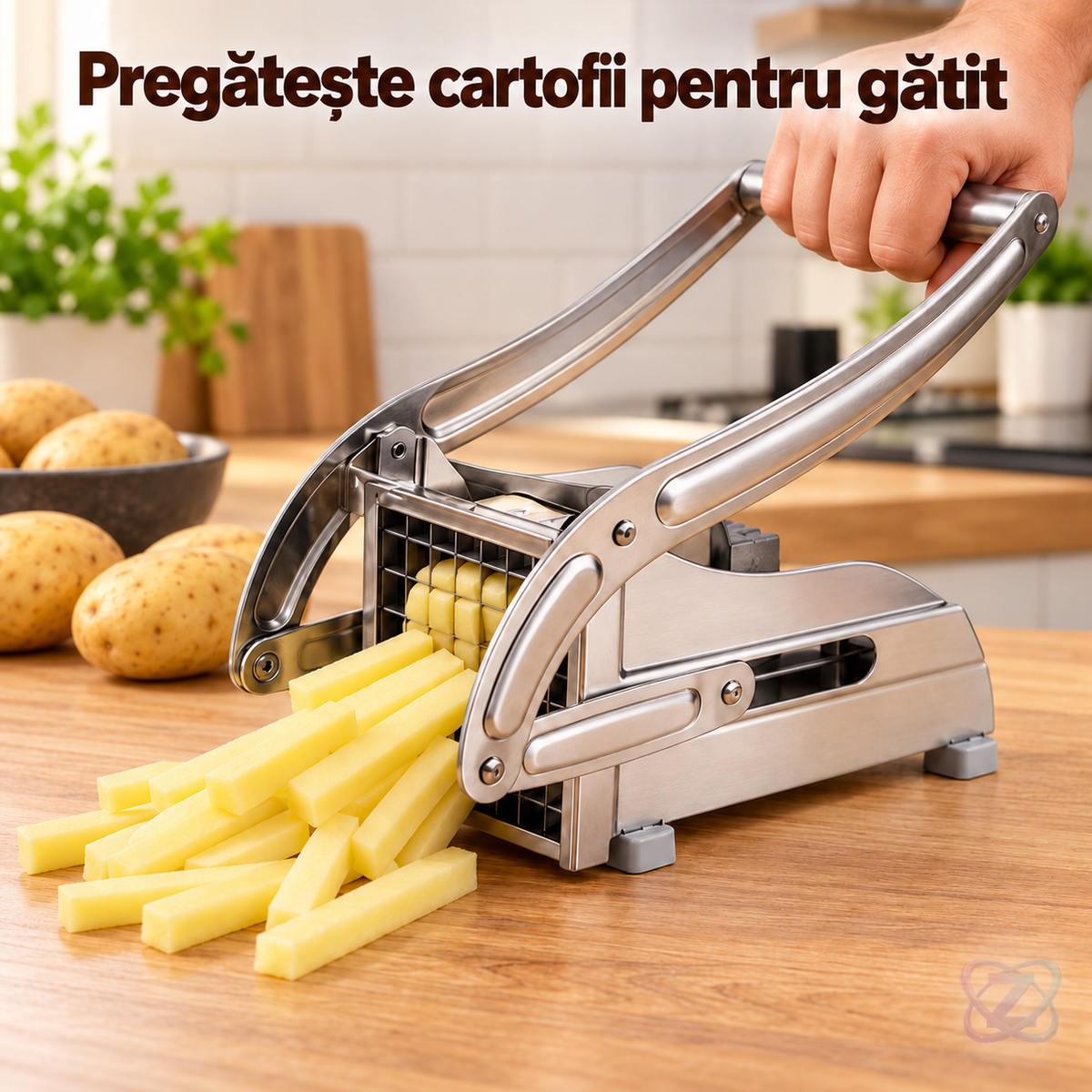 Aparat de Tăiat Cartofi Pai și Legume din Inox, cu 2 Forme de Tăiere – lifestyle