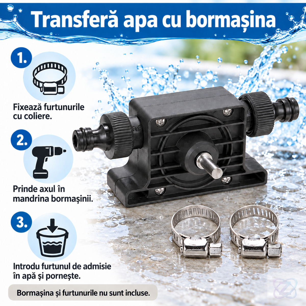 Pompă de Transfer Lichide pentru Bormașină, 20-30 Litri pe Minut – instructions