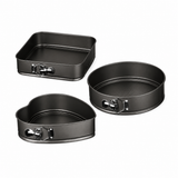Set 3 Tăvi pentru Copt, Formă Inimă, Rotundă și Pătrată, cu Bază Detașabilă