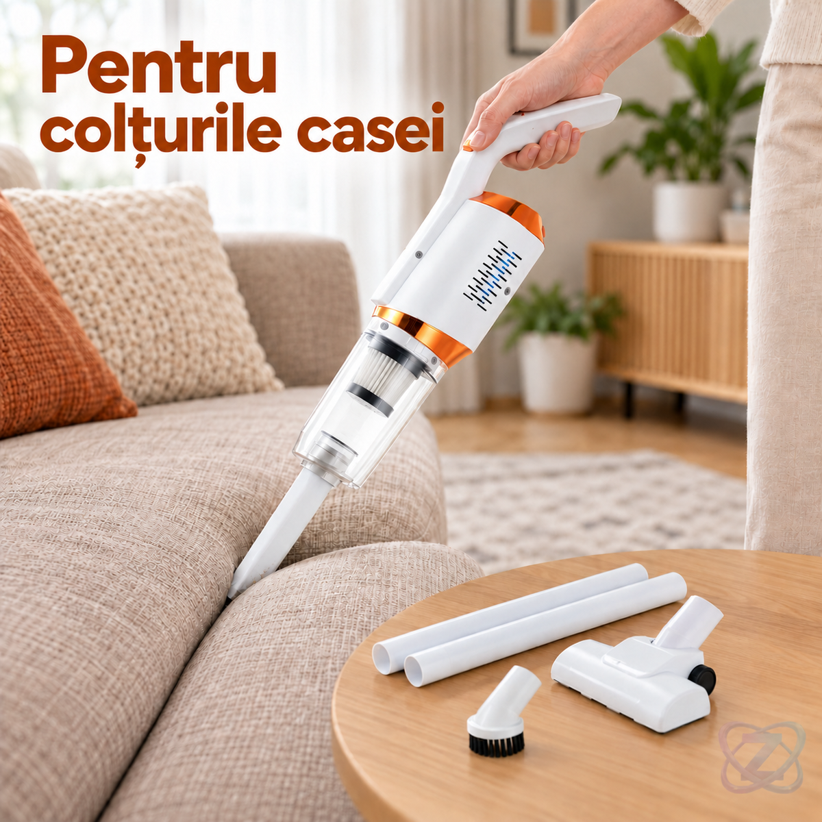 Aspirator de Mână fără Fir HY-118, 120W, cu Rezervor de 600 ml și Duze Multiple – lifestyle