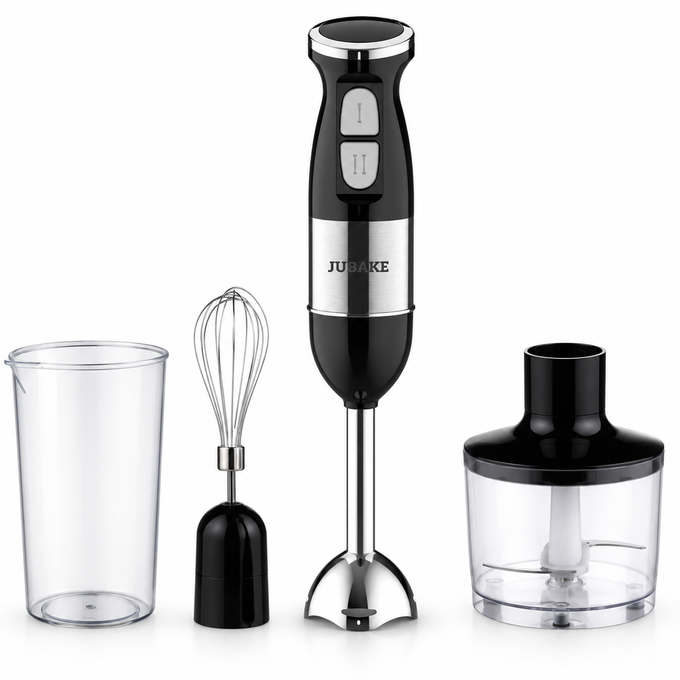 Blender de Mână Multifuncțional Jubake 500W, cu 2 Viteze, Tel, Tocător și Pahar Gradat
