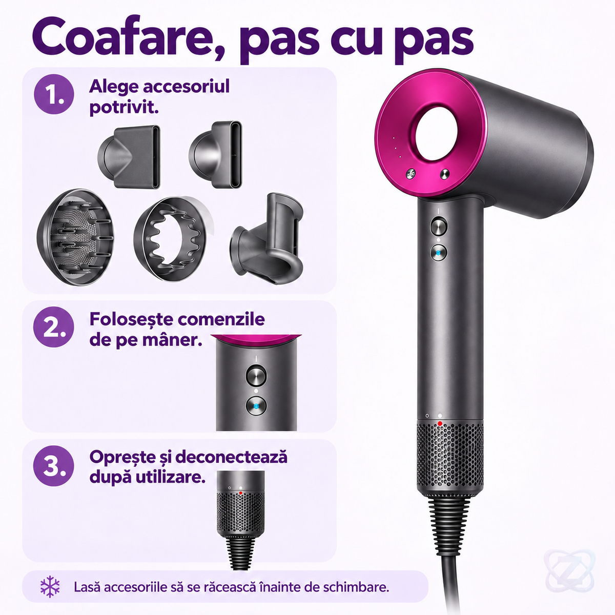 Uscător de Păr 5 în 1 cu 5 Accesorii Interschimbabile și Tehnologie cu Ioni Negativi – instructions