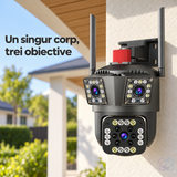 Cameră de Supraveghere Wi-Fi cu 3 Obiective, 12MP, Zoom 10X, Detectare Mișcare