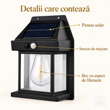 Lampă Solară de Perete cu Bec LED, cu Senzor de Mișcare, IP65, 600 Lumeni