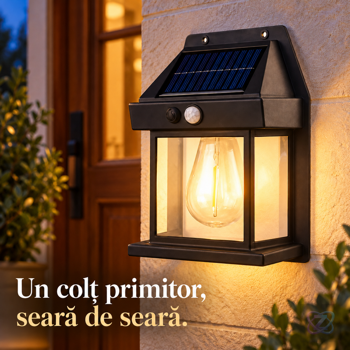 Lampă Solară de Perete cu Bec LED, cu Senzor de Mișcare, IP65, 600 Lumeni – lifestyle