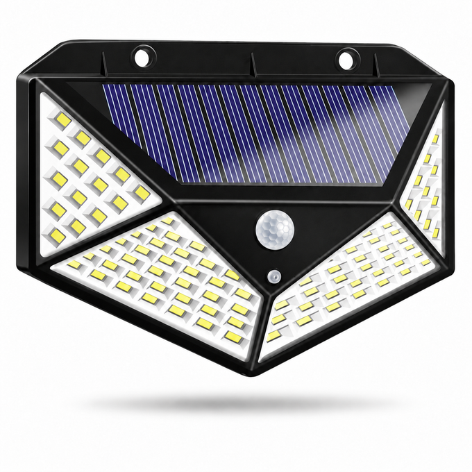 Lampă Solară cu Senzor de Mișcare, 100 LED-uri, 600 Lumeni, cu 3 Moduri de Funcționare