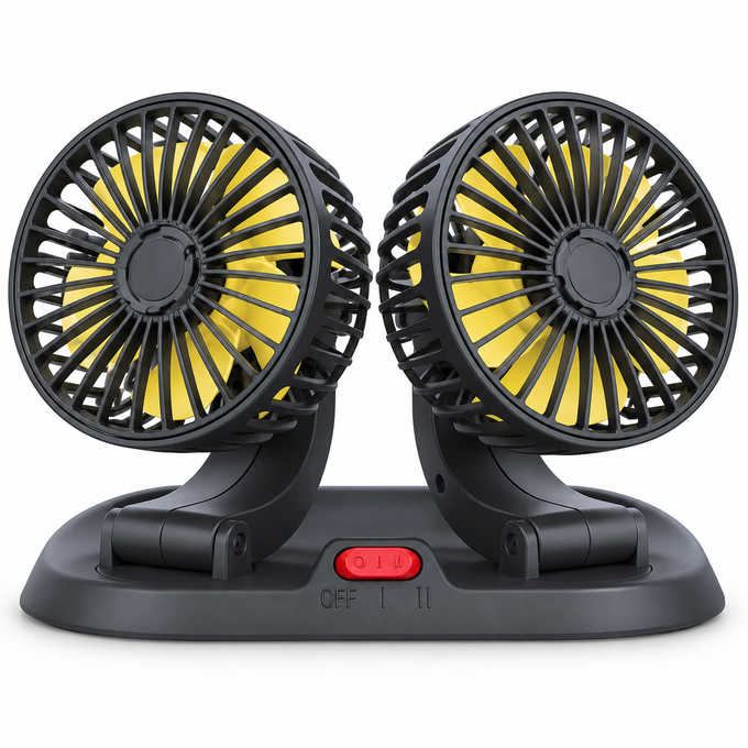Ventilator de Răcire pentru Mașină CoolDrive, Dublu, 2 Viteze, Rotire 360°, USB și Bricheta Auto 12V
