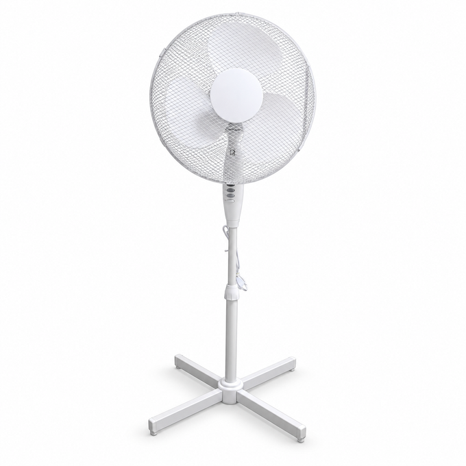Ventilator cu Picior 50W, 16 Inch, 3 Viteze, Înălțime Reglabilă, Alb