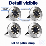 Set 4 Lămpi Solare LED pentru Gradină, cu 8 LED-uri, Fără Fir, de Înfipt în Pământ