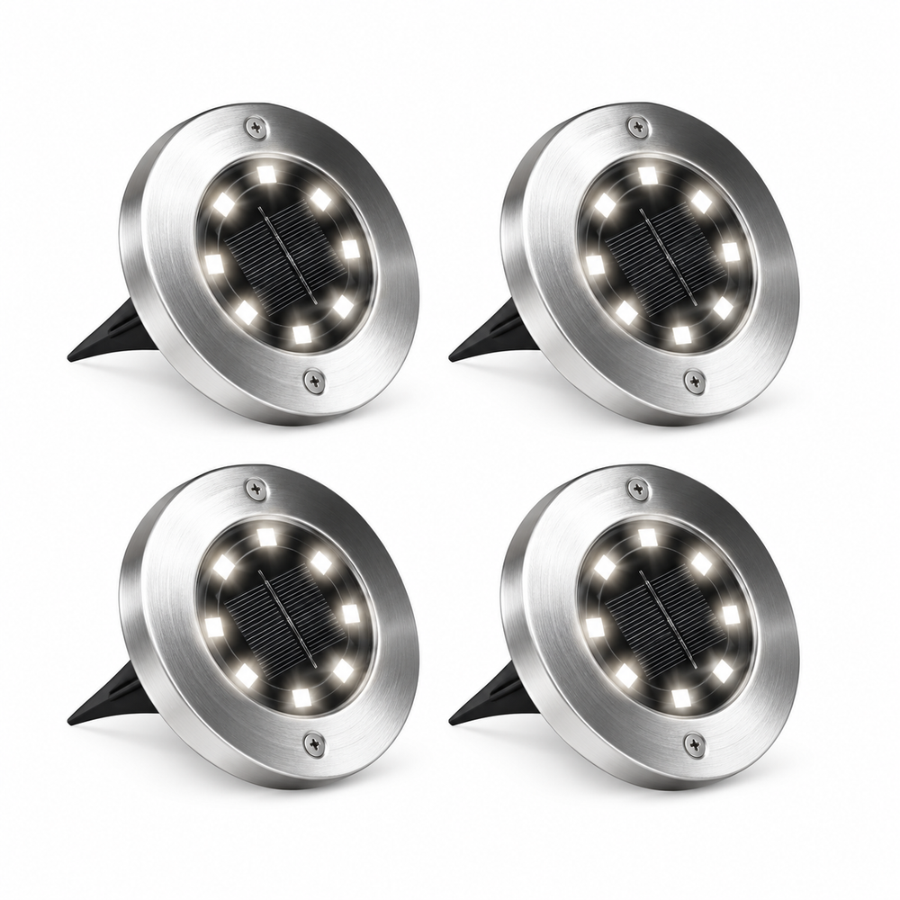 Set 4 Lămpi Solare LED pentru Gradină, cu 8 LED-uri, Fără Fir, de Înfipt în Pământ