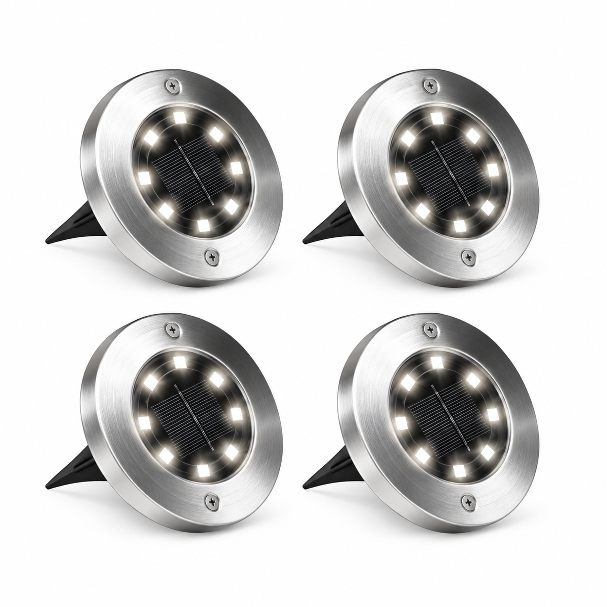 Set 4 Lămpi Solare LED pentru Gradină, cu 8 LED-uri, Fără Fir, de Înfipt în Pământ – hero