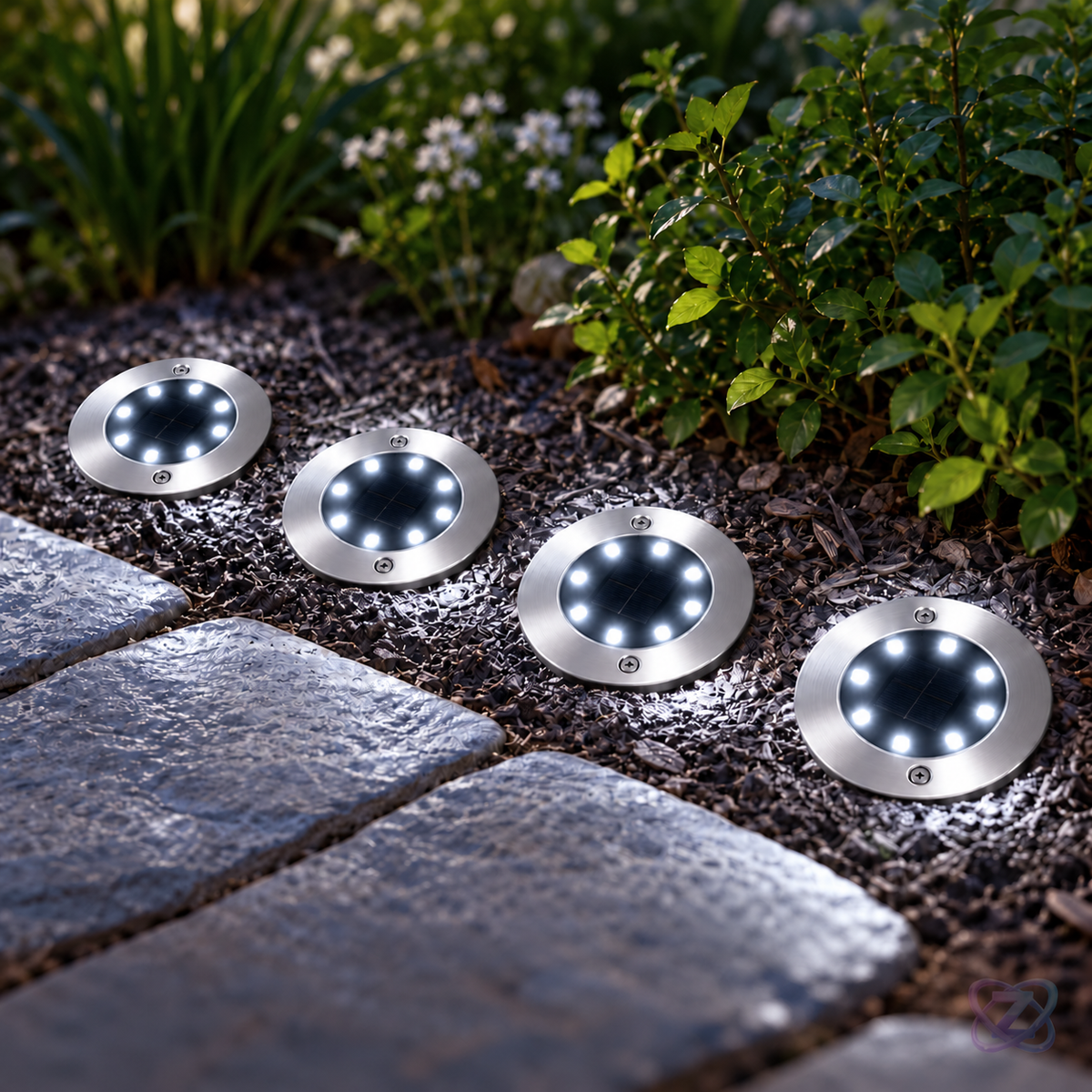 Set 4 Lămpi Solare LED pentru Gradină, cu 8 LED-uri, Fără Fir, de Înfipt în Pământ – lifestyle