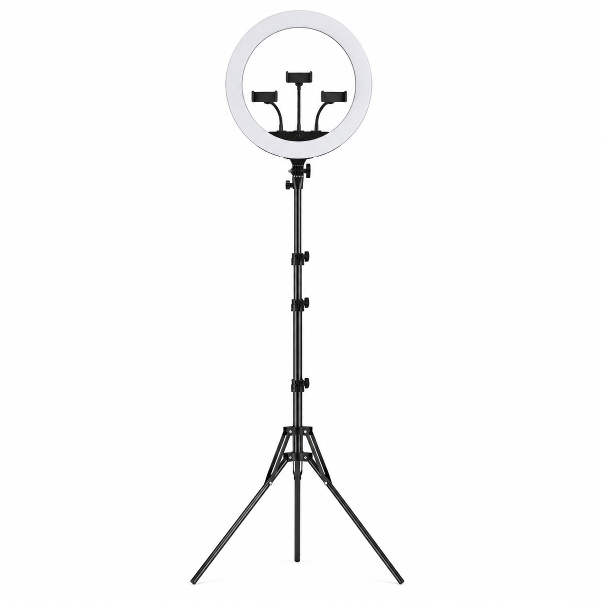 Lumină Circulară LED Selfie de 45 cm cu Trepied Reglabil 72-190 cm și Suport pentru 3 Telefoane – hero