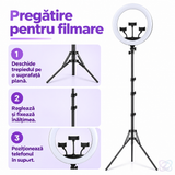 Lumină Circulară LED Selfie de 45 cm cu Trepied Reglabil 72-190 cm și Suport pentru 3 Telefoane