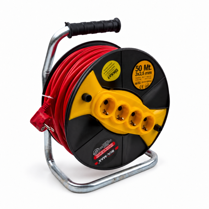 Prelungitor pe Rolă tip Tambur, 50 m, 3 x 2,5 mm, cu 4 Prize cu Împământare, BMX1388