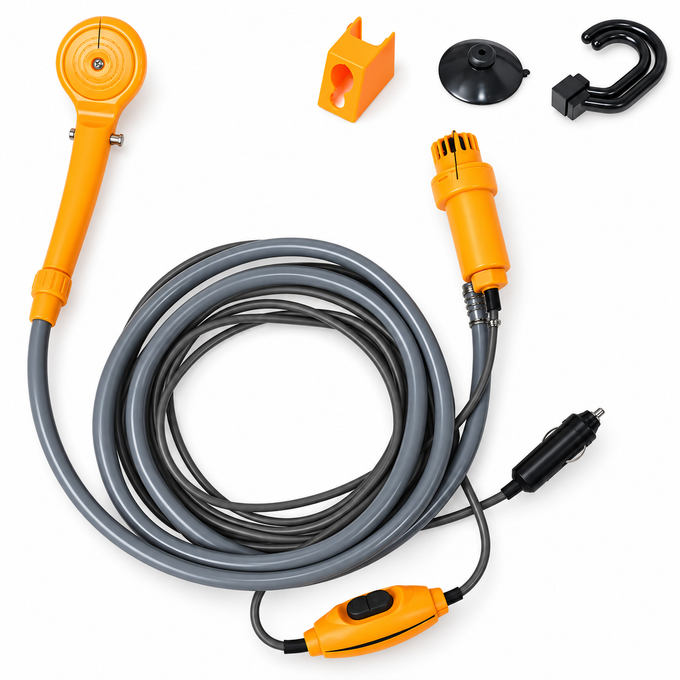 Kit Duș Portabil APF pentru Voiaj, cu Pompă Electrică și Alimentare la Bricheta Mașinii 12V