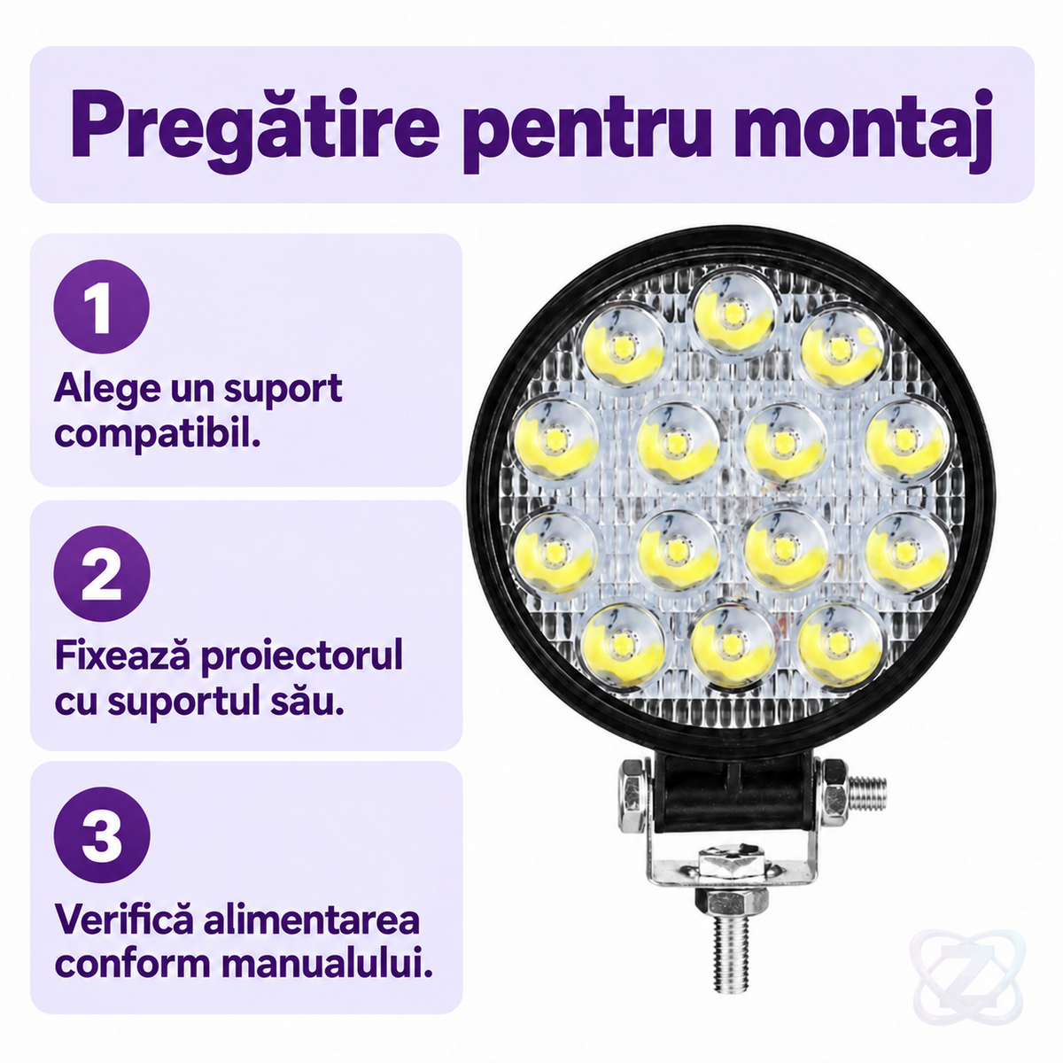 Proiector LED Rotund Off Road, 14 LED-uri, 18W, 1600 Lumeni, din Aluminiu – instructions