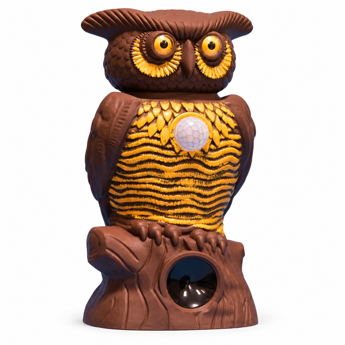 Bufniță Anti-Dăunători Owl Alert cu Ultrasunete, Senzor de Mișcare și Ochi LED