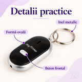 Breloc de Chei Key Finder, Găsește Cheile Pierdute prin Fluierat, cu Mini Lanternă LED