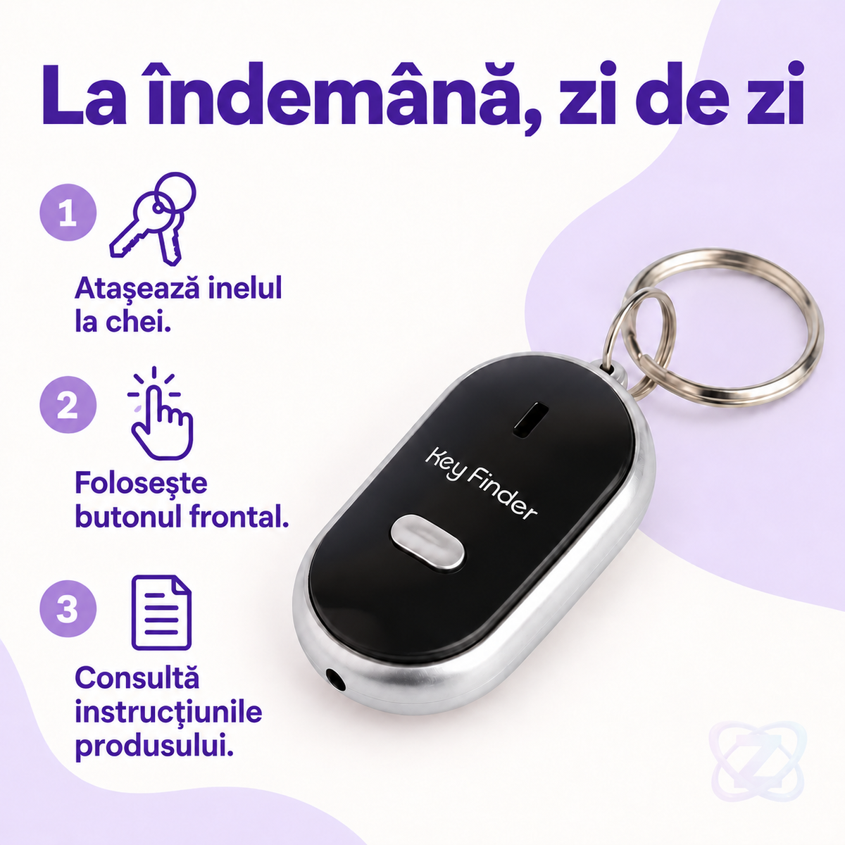 Breloc de Chei Key Finder, Găsește Cheile Pierdute prin Fluierat, cu Mini Lanternă LED – instructions
