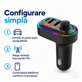 Modulator FM C12 Bluetooth 5.0 și Încărcător Auto cu 3 Porturi și Afișaj Digital