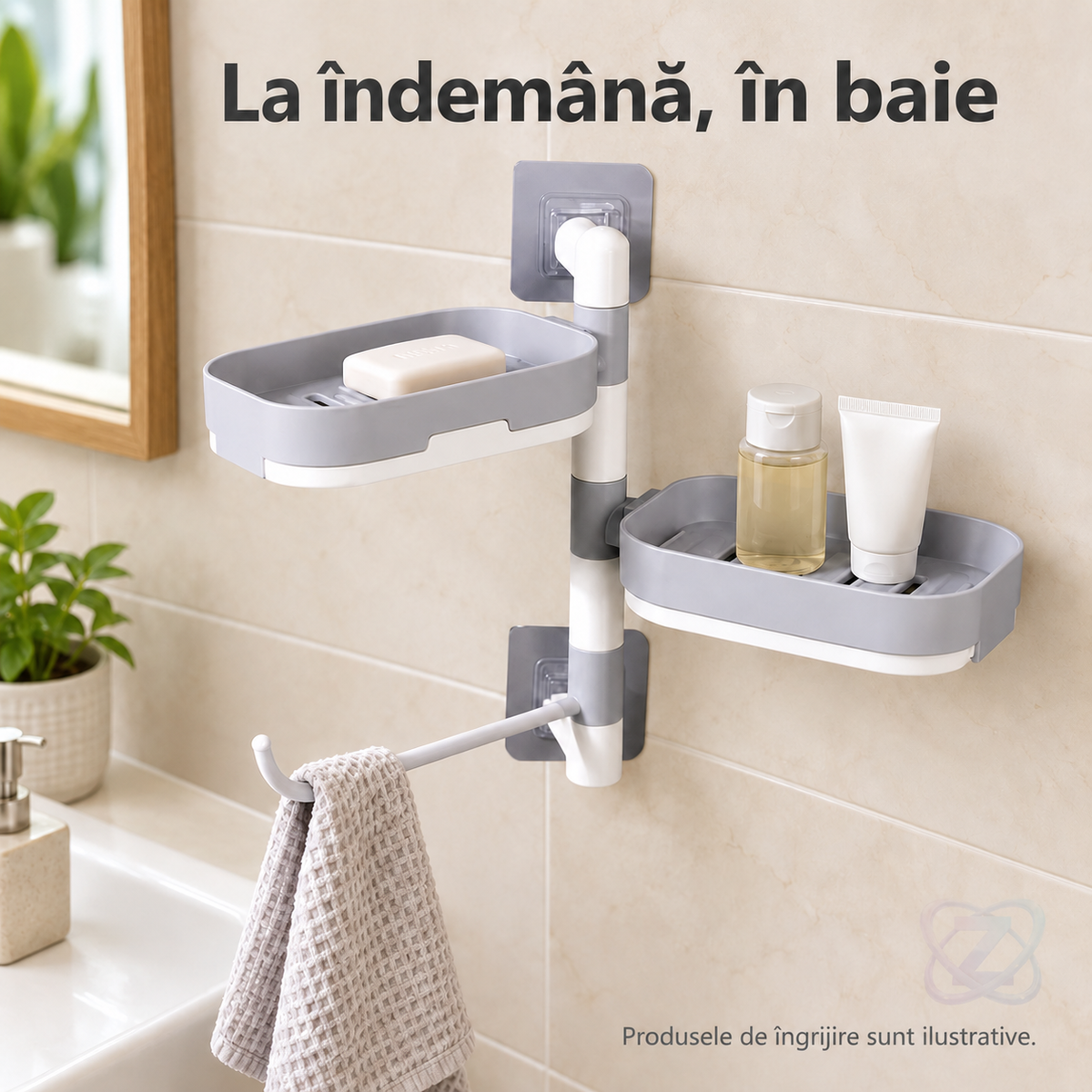 Suport Rotativ Multifuncțional pentru Baie, din Plastic Rezistent, fără Unelte – lifestyle
