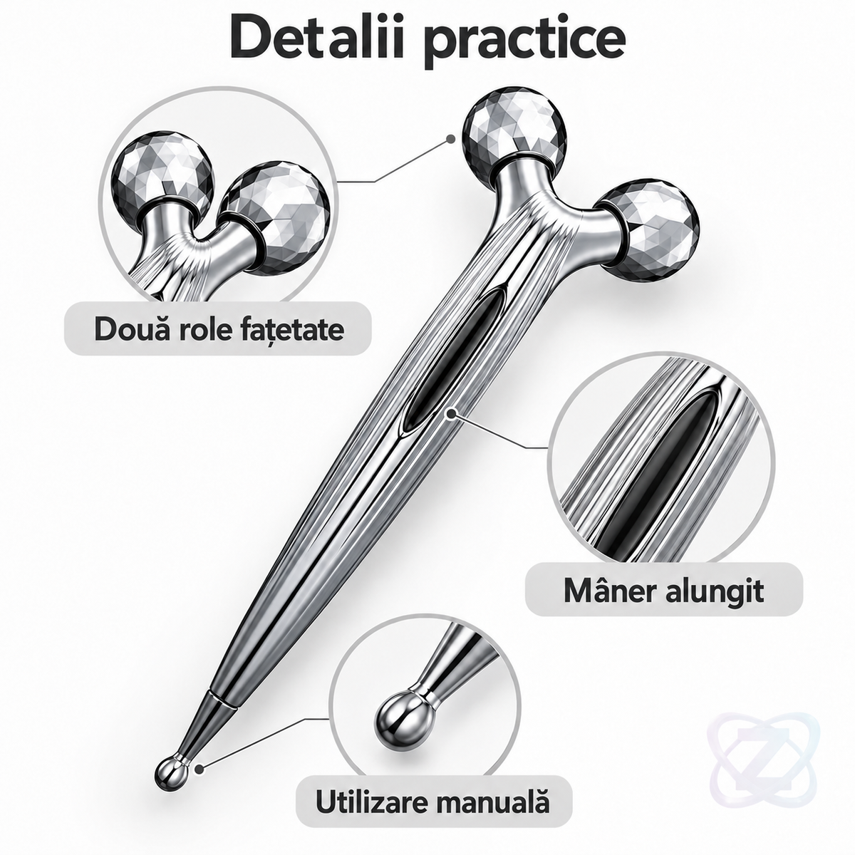 Aparat de Masaj pentru Față și Corp din Metal, cu Rotație de 360°, Rezistent la Apă – features