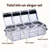 Set 4 Borcane Transparente pentru Condimente, cu 4 Linguri și Bază