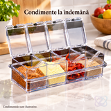 Set 4 Borcane Transparente pentru Condimente, cu 4 Linguri și Bază