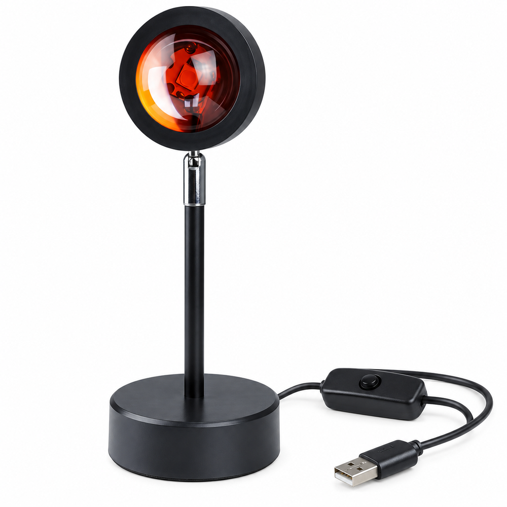 Lampă LED cu Proiecție de Apus de Soare, cu Cap Rotativ 180° și Alimentare USB