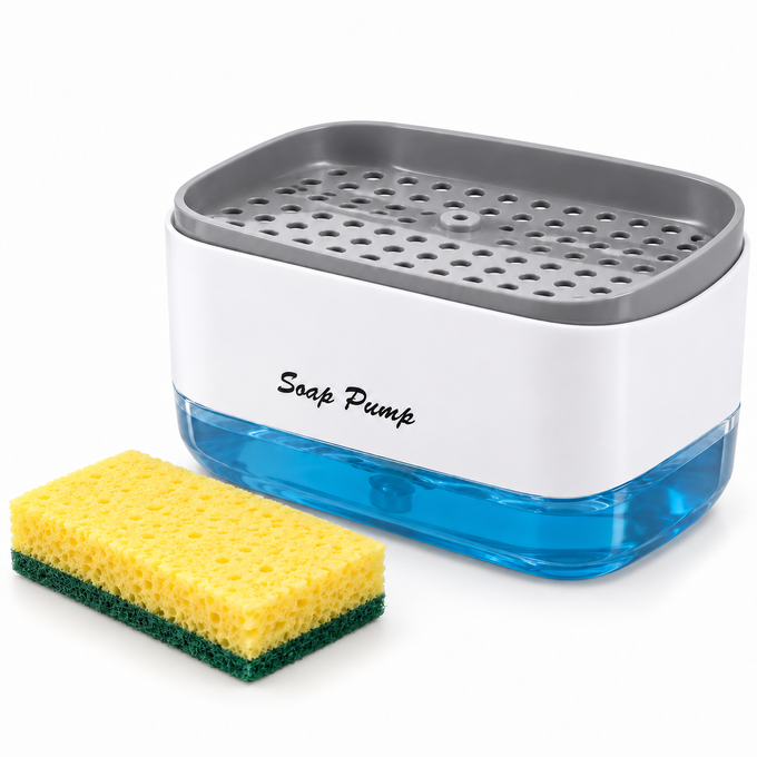 Dispenser de Detergent Lichid pentru Vase, 380 ml, cu Burete Inclus