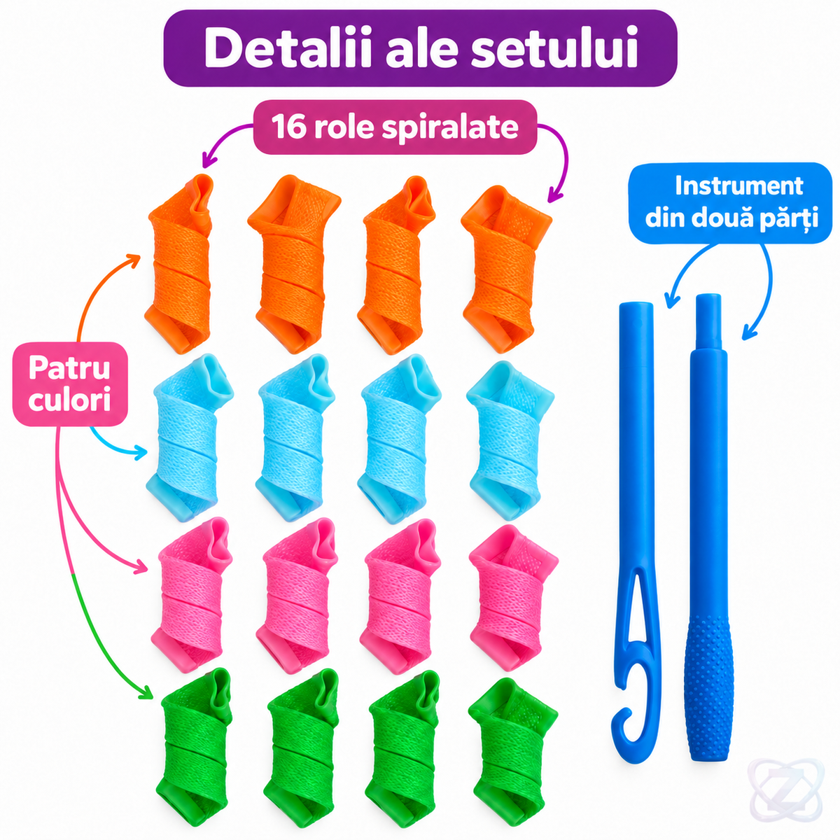Bigudiuri Spiralate pentru Ondularea Părului Magic Roller, Set 16 Role și Instrument de Prindere – features